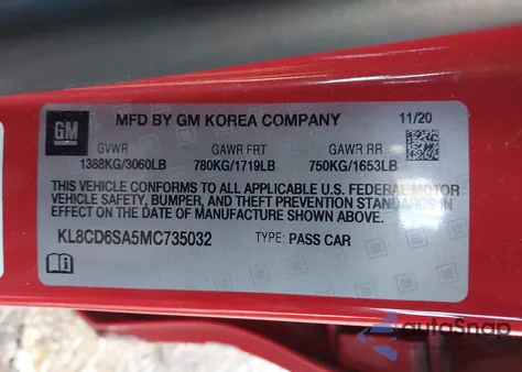 2021 Chevrolet Spark Fwd 1Lt Automatic z USA, uszkodzony, nr VIN KL8CD6SA5MC735032